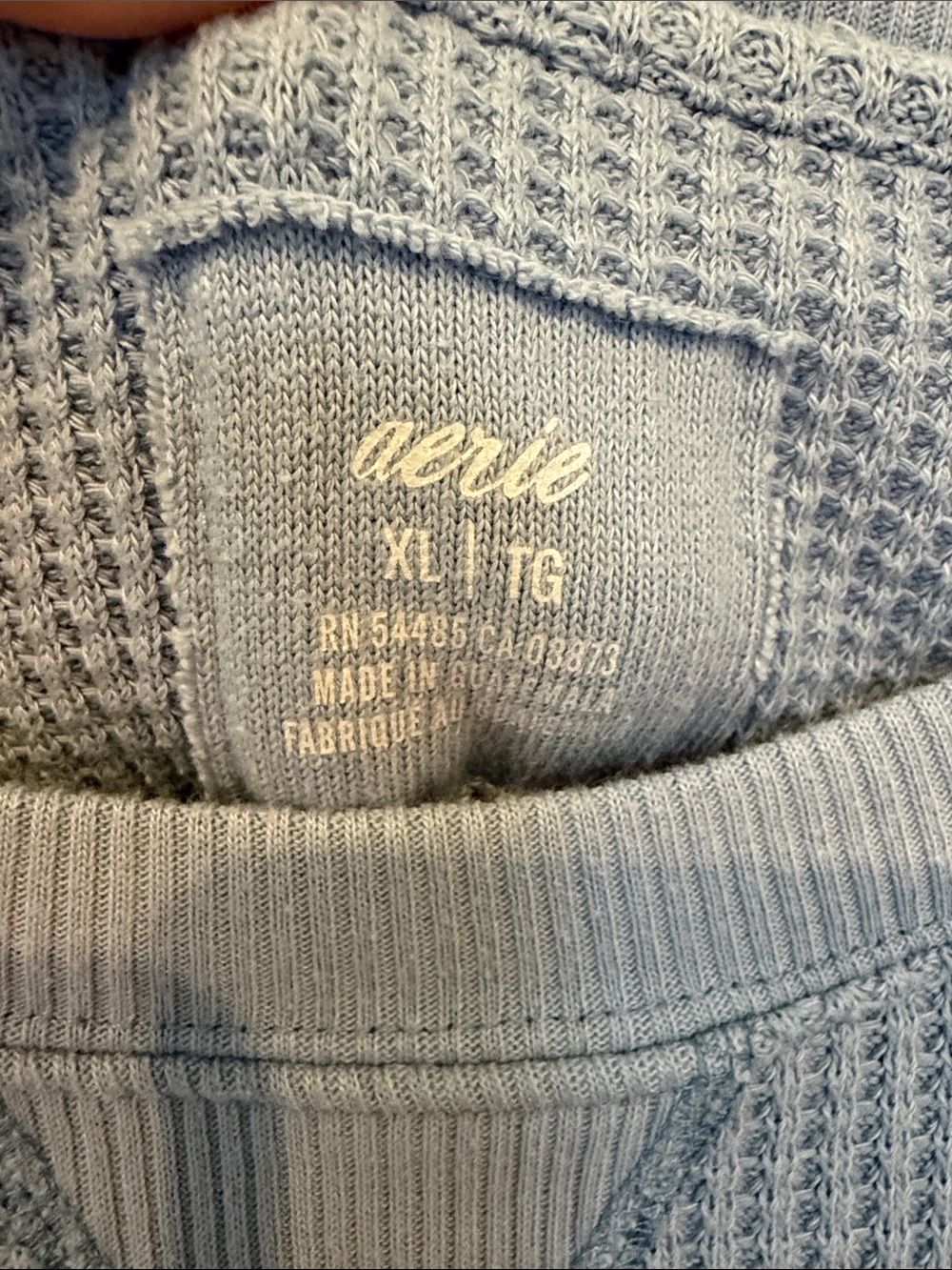 aerie Women's Light Blue Waffle Crewneck Sweater - Picture 2 of 2